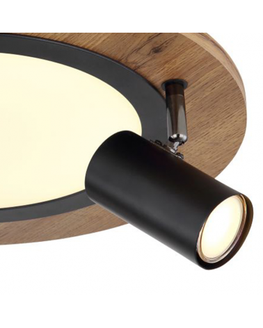 Plafón techo 40cm LED 15W 3000K con tres focos 3xGU10 15W de metal, plástico y madera