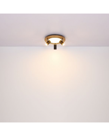 Plafón techo 40cm LED 15W 3000K con tres focos 3xGU10 15W de metal, plástico y madera