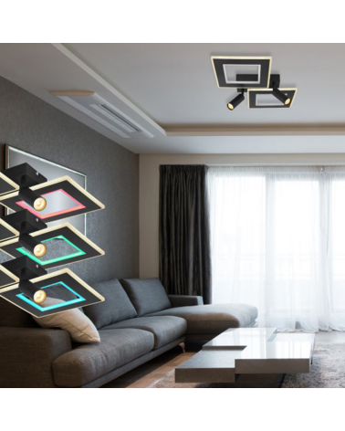 Ceiling lamp 54cm LED 40W DIMMABLE CCT y RGB and RGB 9W with two GU10 metal and acrylic spotlights
