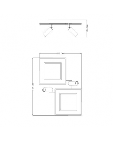 Ceiling lamp 54cm LED 40W DIMMABLE and RGB 9W with two GU10 metal and acrylic spotlights
