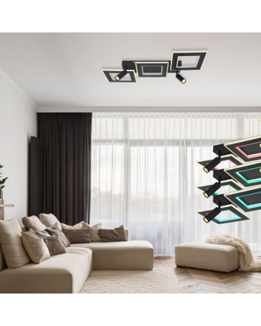 Ceiling lamp 82cm LED 60W DIMMABLE CCT and RGB 13W with two GU10 metal and acrylic spotlights