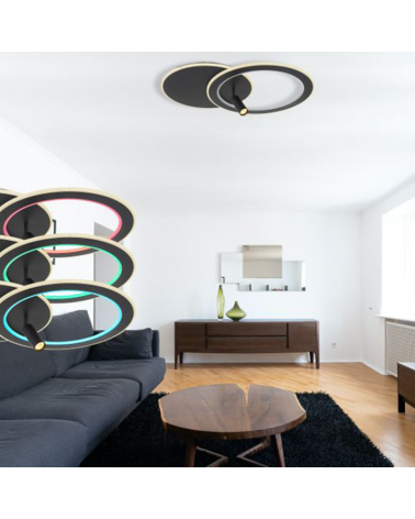 Plafón techo 69,5cm LED 50W REGULABLE CCT y RGB 7W con un foco GU10 de metal y acrílico