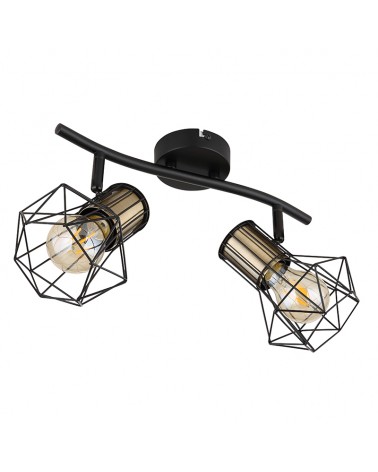 Regleta de techo vintage industrial con 2 focos oscilantes acabado portalamparas cuero base negra 2xE27 40W