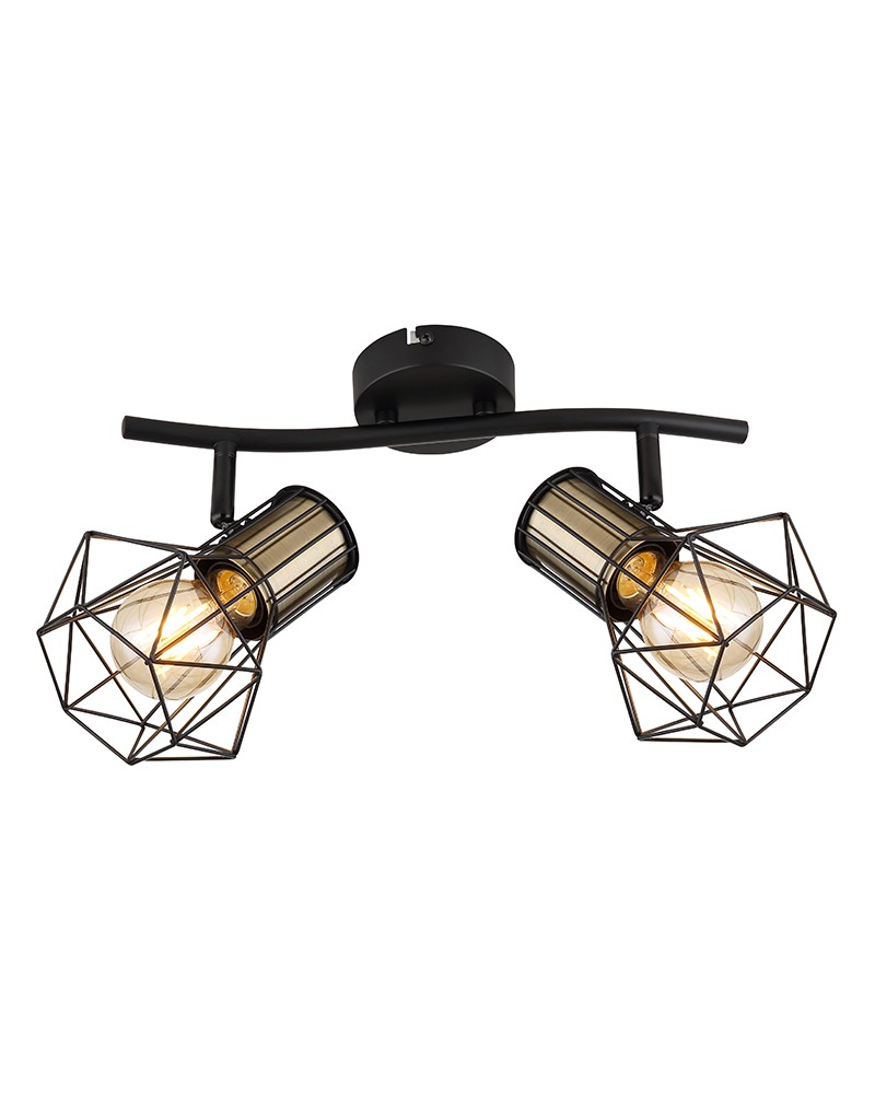 Regleta de techo vintage industrial con 2 focos oscilantes acabado portalamparas cuero base negra 2xE27 40W