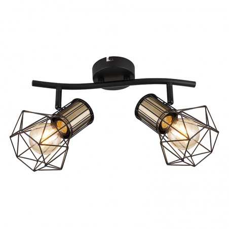 Industrial vintage ceiling strip with 2 oscillating spotlights with black base leather lampholder finish 2xE27 40W