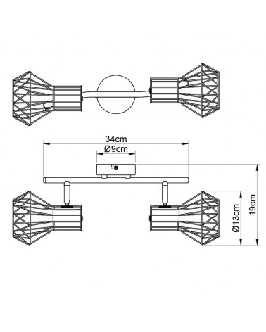 Regleta de techo vintage industrial con 2 focos oscilantes acabado portalamparas cuero base negra 2xE27 40W
