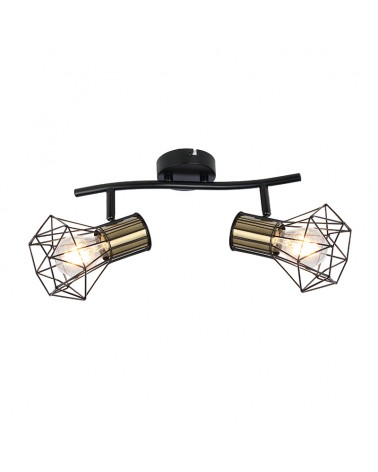 Regleta de techo vintage industrial con 2 focos oscilantes acabado portalamparas cuero base negra 2xE27 40W