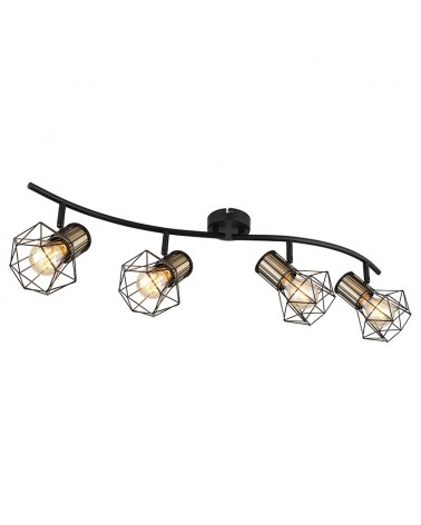 Vintage industrial ceiling lamp with 4 oscillating spotlights with black base leather lampholder finish 4xE27 40W