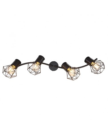 Regleta de techo vintage industrial con 4 focos oscilantes acabado portalamparas negro base negra 4xE27 40W