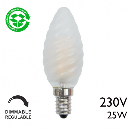 E14 230V 25W matte curly candle shaped incandescent filament bulb