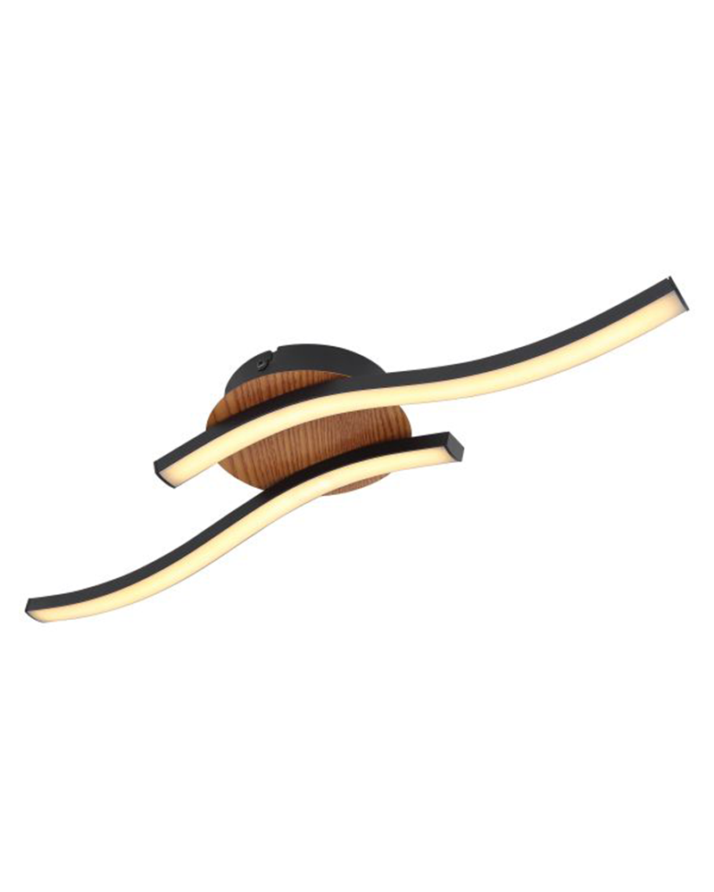 Plafón LED techo 51cm de metal y acrílico acabado madera, opal y negro 12W