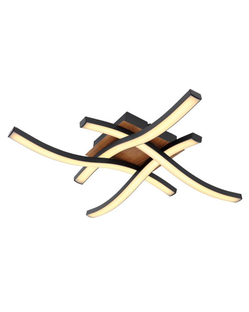 Plafón LED techo 43cm de metal y acrílico acabado madera, opal y negro 20W