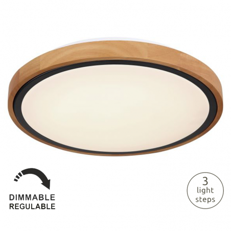 LED ceiling lamp 30,5cm made of metal, acrylic and wood, opal black and brown 12W