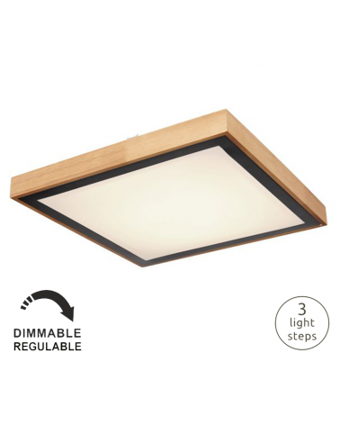 LED ceiling lamp 39cm made of metal, acrylic and wood, opal black and brown 24W