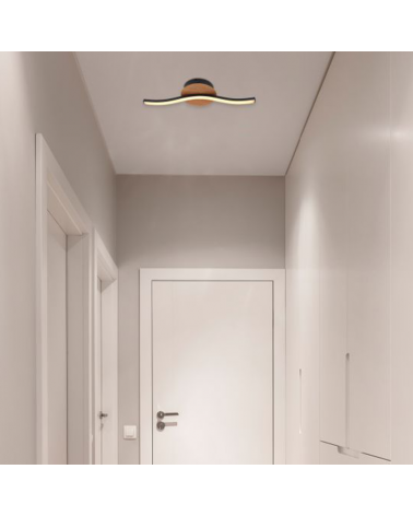 Plafón LED techo 39,5cm de metal y acrílico acabado madera, opal y negro 6W
