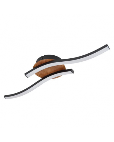 LED ceiling lamp 51cm made of metal and acrylic, wood, opal and black finish 12W