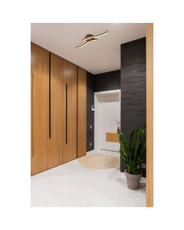 Plafón LED techo 51cm de metal y acrílico acabado madera, opal y negro 12W