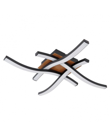 LED ceiling lamp 43cm, metal and acrylic, wood, opal and black finish 20W