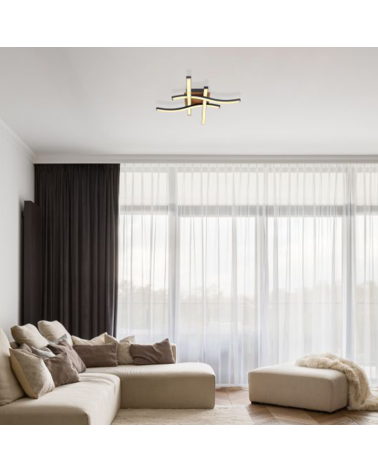 Plafón LED techo 43cm de metal y acrílico acabado madera, opal y negro 20W