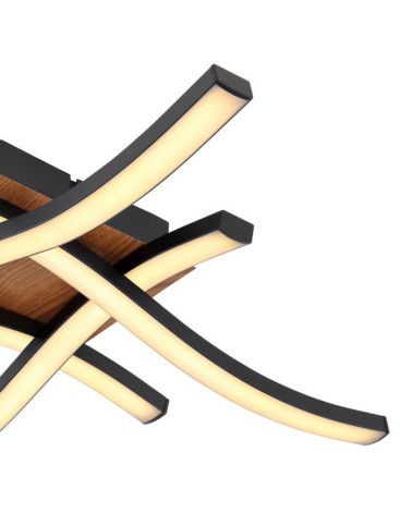 LED ceiling lamp 43cm, metal and acrylic, wood, opal and black finish 20W