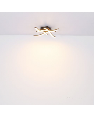 LED ceiling lamp 43cm, metal and acrylic, wood, opal and black finish 20W