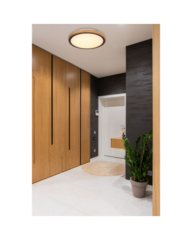 LED ceiling lamp 30,5cm made of metal, acrylic and wood, opal black and brown 12W CCT Switch 3000K/4500K/6000K