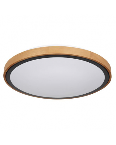 LED ceiling lamp 43,7cm made of metal, acrylic and wood, opal black and brown 24W CCT Switch 3000K/4500K/6000K