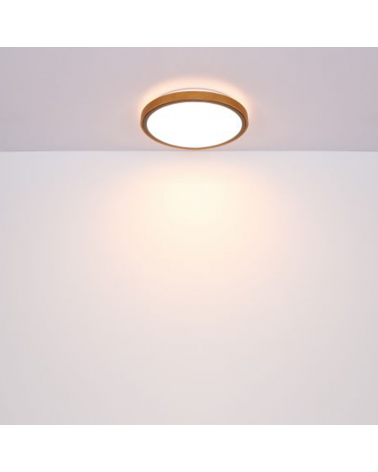 Plafón LED techo 43,7cm de metal, acrílico y madera acabado negro, opal y marrón 24W CCT Switch 3000K/4500K/6000K