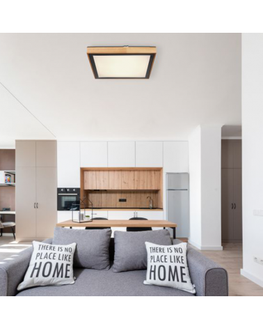 LED ceiling lamp 39cm made of metal, acrylic and wood, opal black and brown 24W