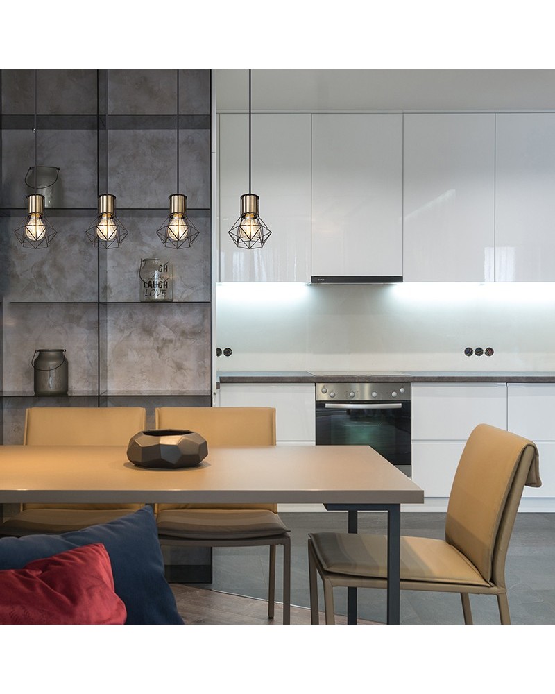 Lampara colgante 72cm vintage industrial con 4 pendels  acabado portalamparas cuero base negra 4xE27 40W