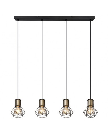 Lampara colgante 72cm vintage industrial con 4 pendels  acabado portalamparas cuero base negra 4xE27 40W