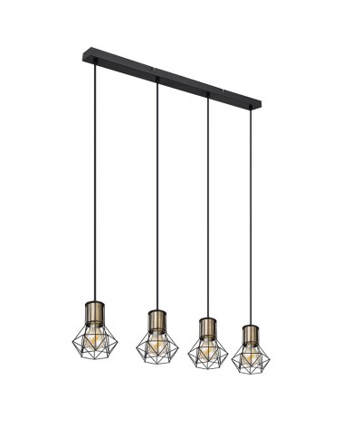 Lampara colgante 72cm vintage industrial con 4 pendels  acabado portalamparas cuero base negra 4xE27 40W