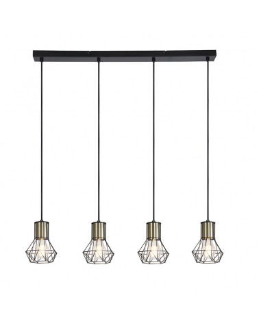 Lampara colgante 72cm vintage industrial con 4 pendels  acabado portalamparas cuero base negra 4xE27 40W