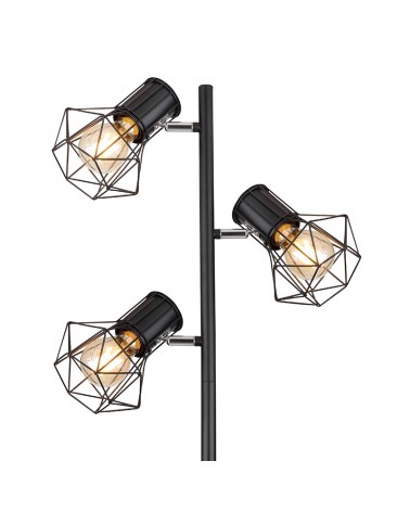 Floor lamp 161cm vintage industrial with 3 oscillating spotlights, black finish, 3xE27 40W