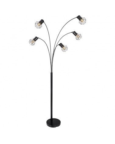 Floor lamp 204cm vintage industrial with 5 spotlights mesh shade black finish E27 40W