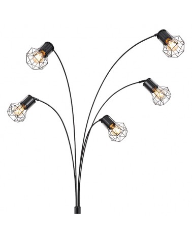 Floor lamp 204cm vintage industrial with 5 spotlights mesh shade black finish E27 40W
