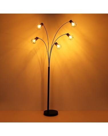 Floor lamp 204cm vintage industrial with 5 spotlights mesh shade black finish E27 40W
