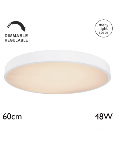 LED ceiling lamp 60cm in metal, white or black finish, 48W DIMMABLE