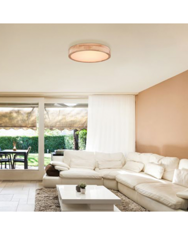 LED ceiling lamp 40cm in metal, white and wood finish, 24W CCT Switch 3000K-6000K