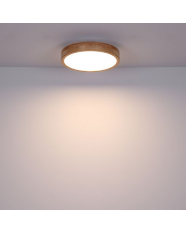 LED ceiling lamp 40cm in metal, white and wood finish, 24W CCT Switch 3000K-6000K