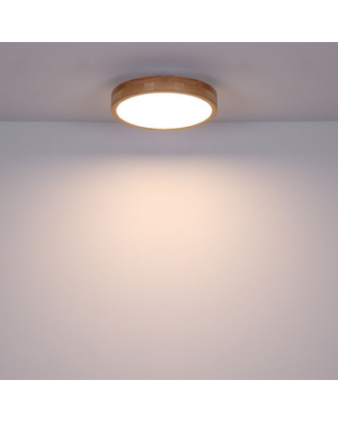 Plafón LED techo 40cm de metal acabado blanco y madera 24W REGULABLE