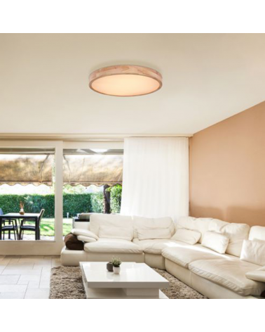Plafón LED techo 60cm de metal acabado blanco y madera 48W CCT Switch 3000K-6000K