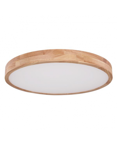 LED ceiling lamp 60cm in metal, white and wood finish, 48W DIMMABLE