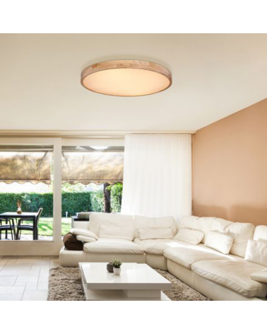 Plafón LED techo 80cm de metal acabado blanco y madera 60W REGULABLE