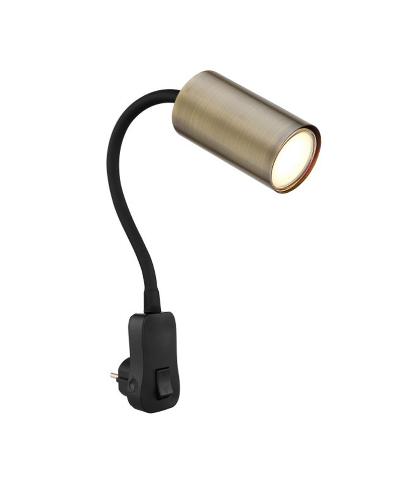 Gooseneck with plug 43cm high in black and brass finished metal GU10 25W