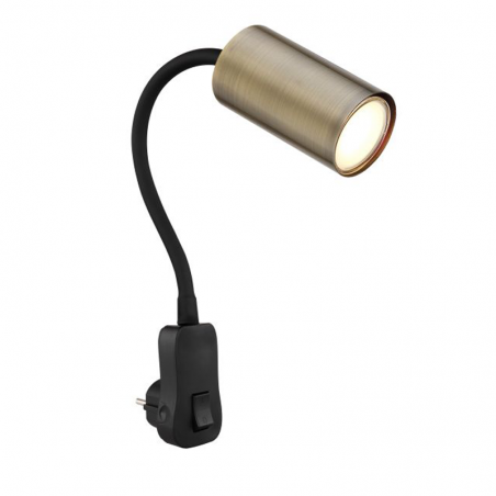 Gooseneck with plug 43cm high in black and brass finished metal GU10 25W