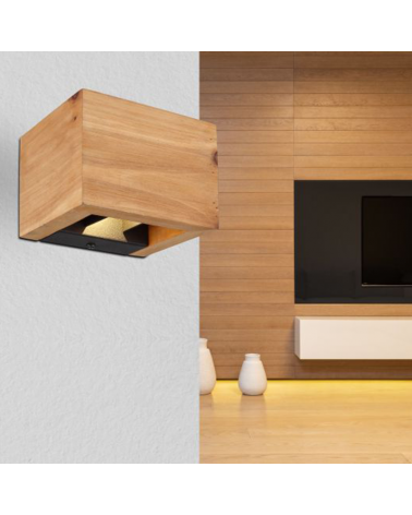 Aplique luz inferior y superior cubo de metal y madera 2xLED 8W 3000K