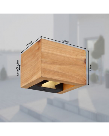 Wall light lower and upper metal and wood cube 2xLED 8W 3000K