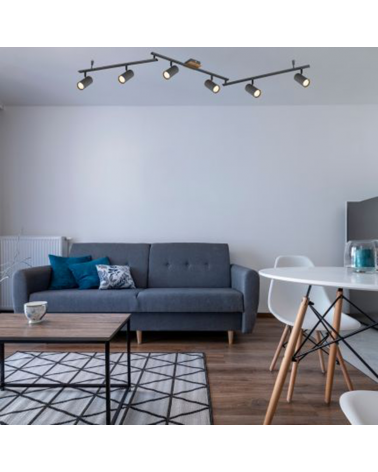 Plafón techo 180cm con seis focos portalámparas 6xGU10 35W de metal
