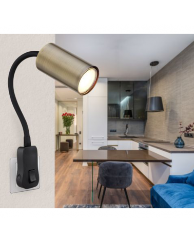 Flexo con enchufe 43cm de altura de metal acabado negro y latón GU10 25W